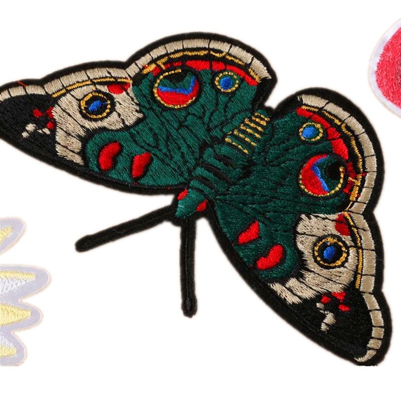 Zhiheng Extra Large Flamingo Rose Butterfly Daisy Tulip Flower Embroidered Patches Iron on Applique Motif (Butterfly) - Image 3